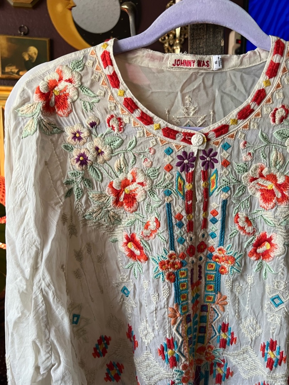 Johnny Was Donya Embroidered Tie-Front Long-Sleeve XL - Picture 2 of 8